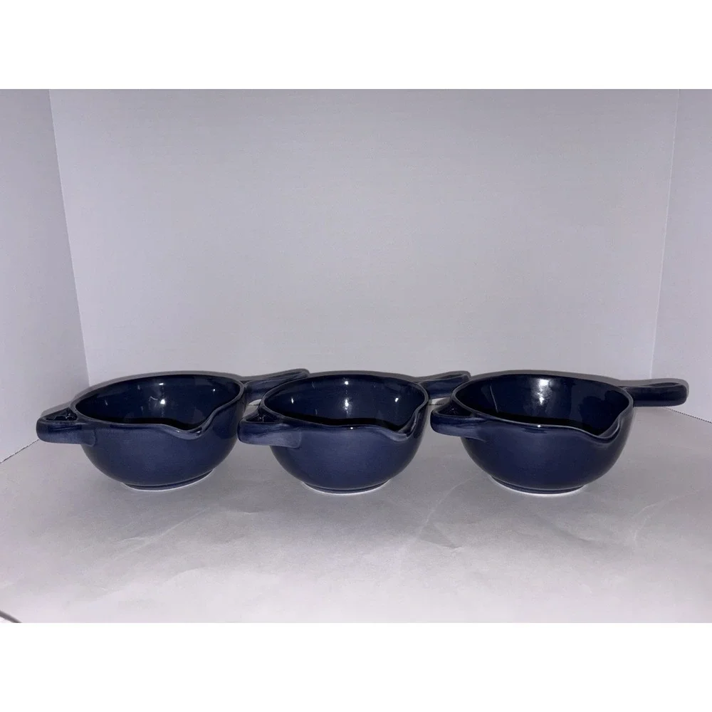 3 Vintage Ceramiche Alfa Italy Blue Glazed Soup Bowl -made In Italy Pottery